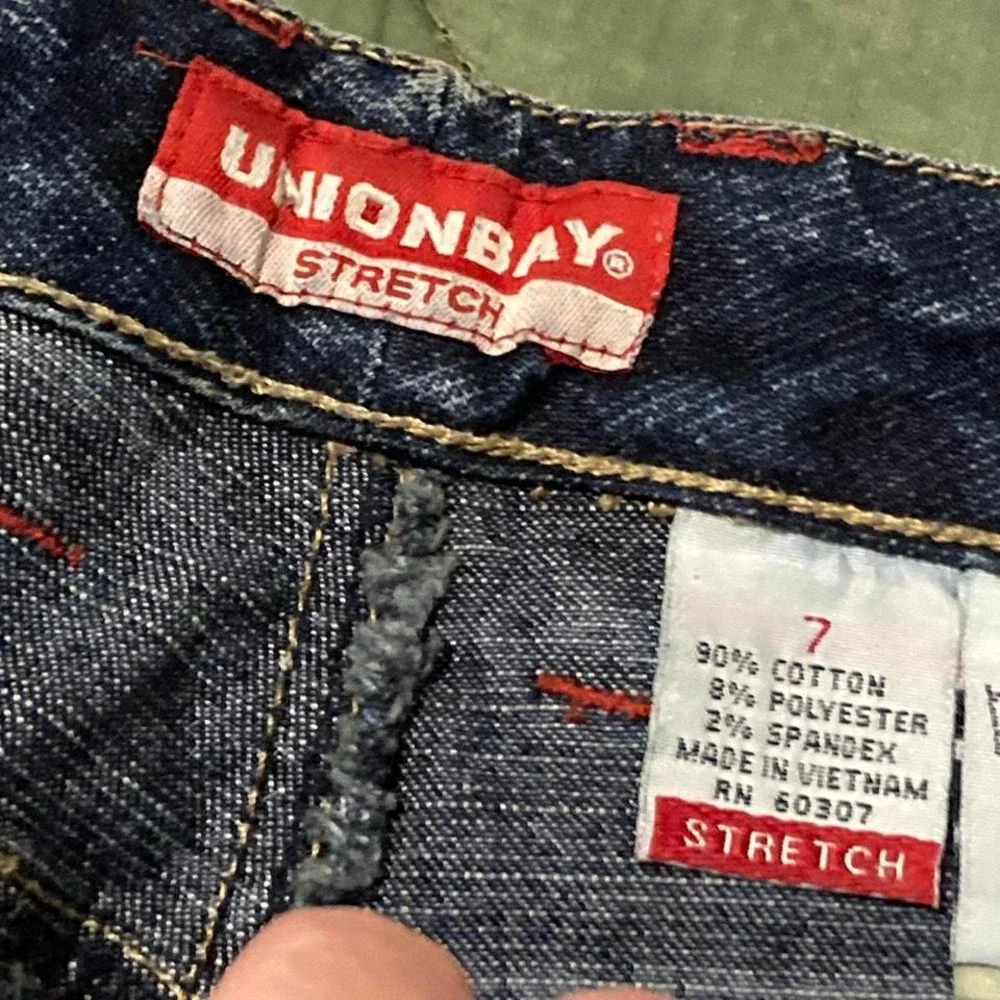 Union Bay carpenter flare jeans stretch vintage y2k contrast stitch women's 7/30
